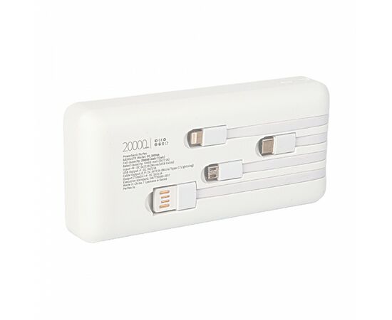 863956 - Perfeo Powerbank ABSOLUTE 20000mah In Micro usb,USB /Out USB,Micro usb,Type-C,Lightning, 2.1А/ White (1)