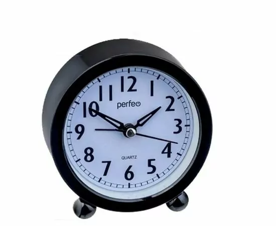 864045 - Perfeo Quartz часы-будильник PF-TC-020, круглые диам. 10 см, чёрные (1)
