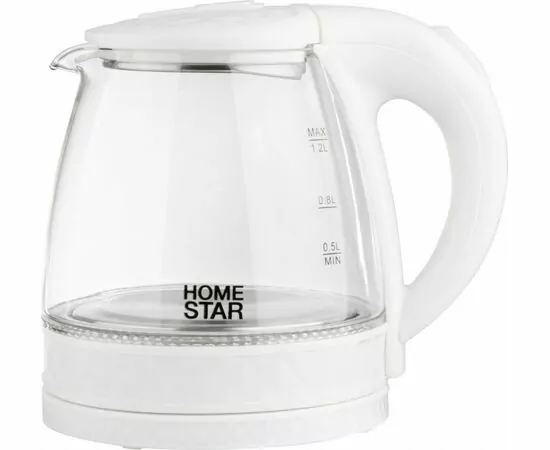 880492 - Чайник электр. Homestar HS-1053 (диск, 1,2л) 1,5кВт, подсветка, стекло/пластик, белый 106464 (1)