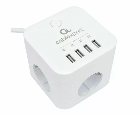 880497 - Cablexpert Сетевой фильтр (удл.) Cube ПВС 3х0.75 3роз. 1,5м 10А белый 4хUSB, 1QC CUBE-3-U4-W-1.5 (1)