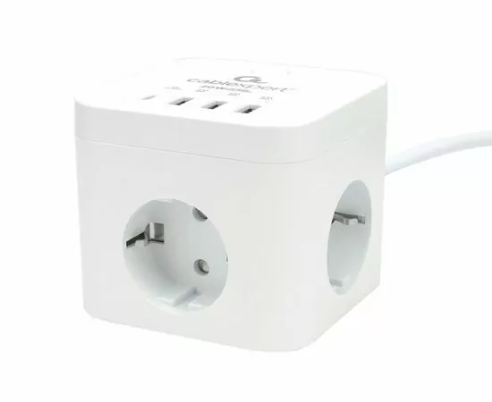 880499 - Cablexpert Сетевой фильтр (удл.) Cube ПВС 3х0.75 3роз. 1,5м 10А бел.Type-C,3xUSB,QC CUBE-3-CU3-W-1.5 (1)