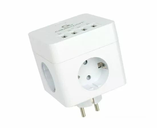 880501 - Cablexpert Сетевой фильтр (удл.) Cube ПВС 3х0.75 4роз. 16А белый 4хUSB 80x80x80мм CUBE-4-U4-W 21371 (1)