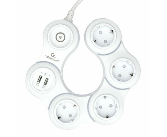 880502 - Cablexpert Сетевой фильтр (удл.) Snake ПВС 3х0.75 4роз. 2м 10А белый 2хUSB SNK-4-U2-W-2 21372 (1)