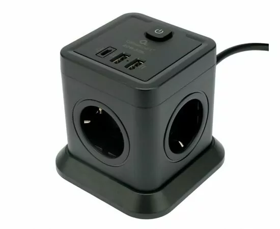 880506 - Cablexpert Сетевой фильтр (удл.) Tower ПВС 3х0.75 4роз. 2м 10А бел 3xUSB(1QC) 3.1А TWR-4-CU2-B-2 (1)