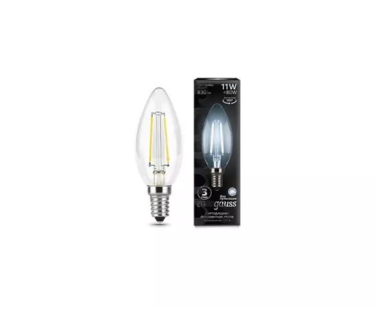 677158 - Gauss Filament лампа Свеча E14 11W(750lm) 4100K 4K филамент (нитевидная) прозр. 103801211 (2)