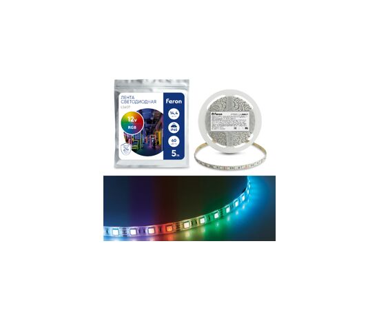 620127 - Feron лента св/д 12V 14.4W/m 60Led/m IP65 RGB 5м (гермет) SMD5050 LS607 27651 (2)