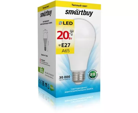 692464 - Smartbuy ЛОН A65 E27 20W(1600lm) 3000K 2K 152x80 SBL-A65-20-30K-E27 (1)