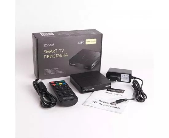 692854 - Смарт приставка Атом-108AM (Android TV Box), Amlogic S905W,4я/1/8Gb,2xUSB,Bluetooth, АТОМ 90x90x20мм (1)