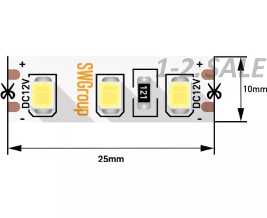 712583 - SWG Лента св/д стандарт 2835 120LED/m 12W/m 12V 1000Lm/m (5м, цена за 1м) 6000K-6500K 6K 1683 (1)