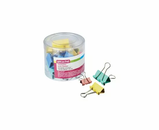605174 - Зажим для бумаг ассорти цветные (19мм,25мм,32мм), 12шт/уп Attache,пласт.бок 509196 (3)