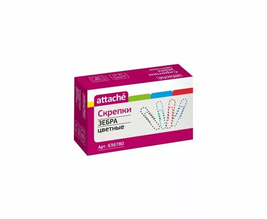 702416 - Скрепки Зебра Attache, полимер, 28 мм., 100 шт.в карт/уп. 636780 (4)