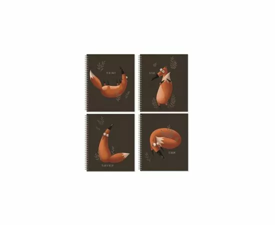 755362 - Тетрадь общая А5,60л,кл,греб,мелов.картон+выбор.УФлак Лисоньки,4диз 2801-60 840656 (2)