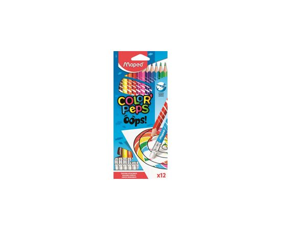 755864 - Карандаши цветные c ластиком Maped COLORPEPS OOPS,12цв, пластик, 832812 1167813 (3)