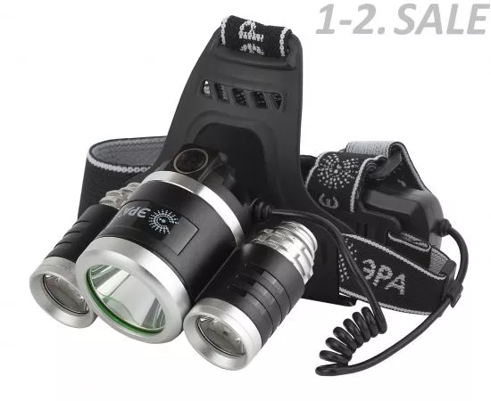 715251 - ЭРА фонарь налобный GA-809 5W(640lm) LED 2,5Ач аккум. Трехламповый HighPowerHeadlamp алюминий 8604 (1)