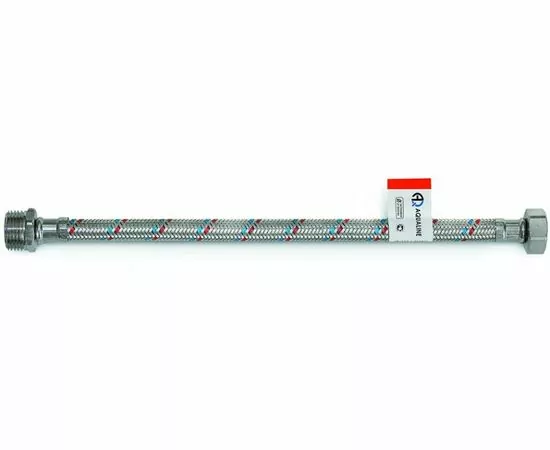 719292 - AQUALINE Подводка гибкая д/воды с нак.гайкой-ЛАТУНЬ,стальная оплетка 1/2-180см,(вн-нар, г/ш),1435 (1)