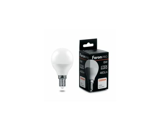 757908 - Feron.PRO шар G45 E14 6W(460lm) 2700K 2K матовый 81x48 OSRAM LED LB-1406 38065 (2)