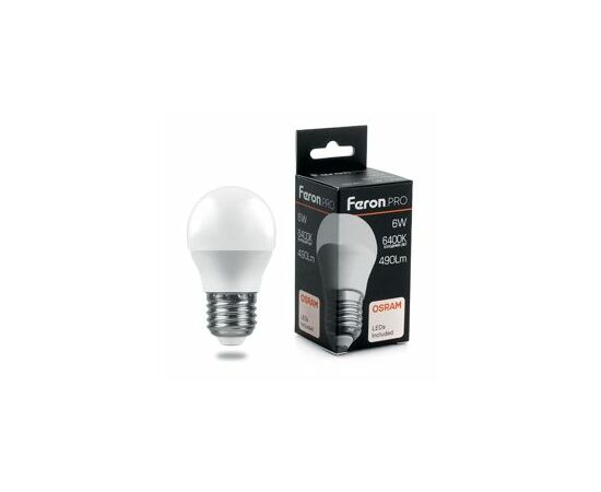 757913 - Feron.PRO шар G45 E27 6W(490lm) 6400K 6K матовый 81x48 OSRAM LED LB-1406 38070 (2)