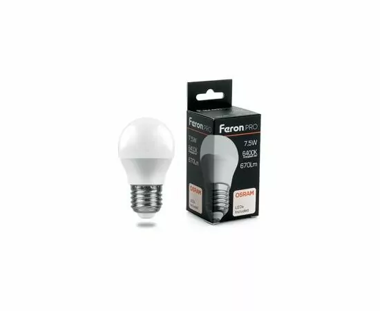 757919 - Feron.PRO шар G45 E27 7.5W(670lm) 6400K 6K матовый 81x48 OSRAM LED LB-1407 38076 (2)