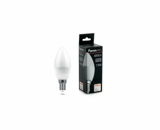 757946 - Feron.PRO свеча C37 E14 7.5W(650lm) 4000K 4K матовый 100x37 OSRAM LED LB-1307 38054 (2)