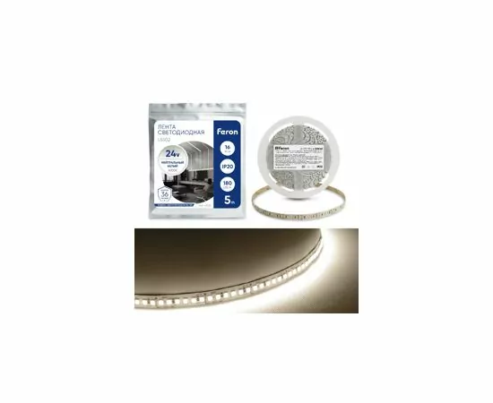 791870 - Feron лента св/д 24V 16W/m 180led/m  IP20 10мм 4000К 4K 5м интер 2835 LS502 41528 (2)