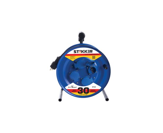805057 - STEKKER Удлинитель на катушке 4 роз. с/з, 30м, 3x1,5мм2 серия Professional, синий, PRF02-31-30 39786 (2)
