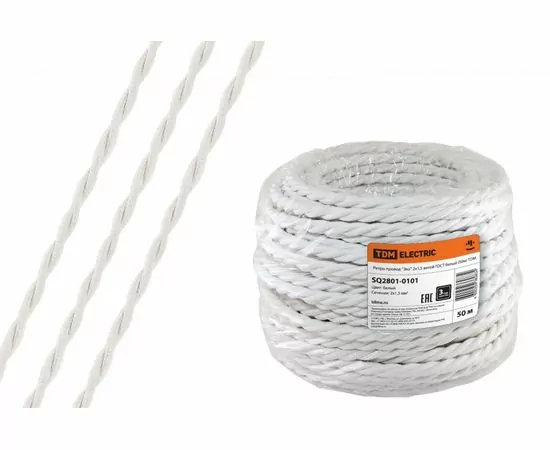 617562 - TDM РЕТРО-провод Эко 2х1,5 витой ГОСТ белый (бухта 50м цена за 1м) SQ2801-0101 (1)