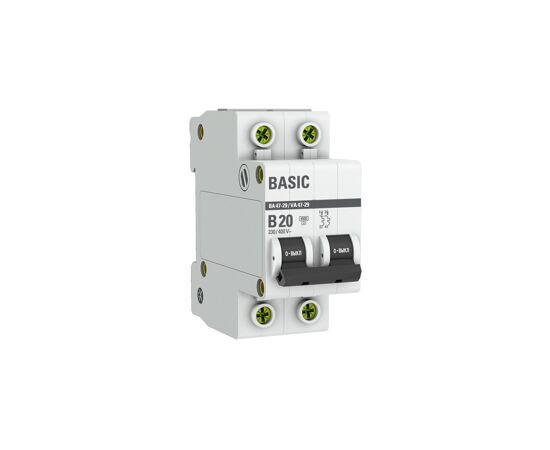 676351 - EKF Basic автоматический выключатель 2P 20А (B) 4,5кА ВА 47-29 mcb4729-2-20-B (2)