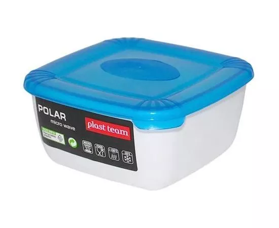 240168 - Емкость д/СВЧ и хранения продуктов Polar microwave 0,46л,квадрат, голубой/прозрач PT9674 Plast team (1)