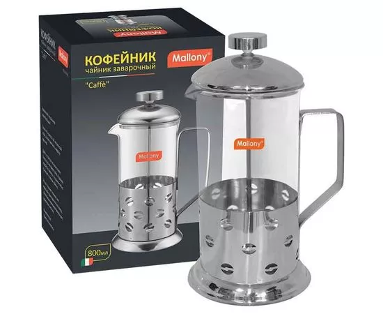 277228 - Чайник/кофейник (френч-пресс) 800мл, Caffe, нерж сталь/стекло, B535-800ML Mallony 950082 (1)