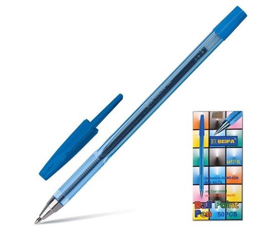 509347 - Ручка шарик. BEIFA (Бэйфа) 0,7мм (линия 0,5мм) синяя, корпус прозр., AA927-BL 141660 (1)