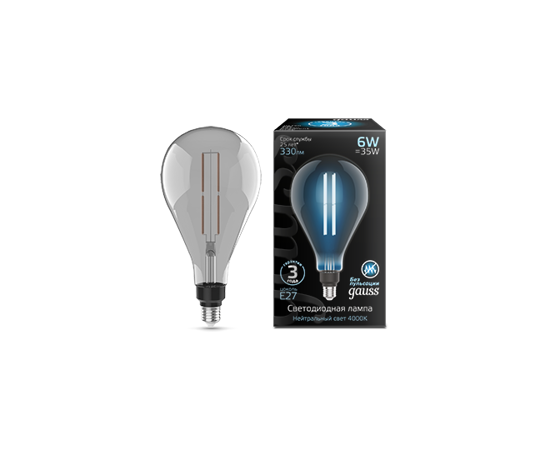 784806 - Gauss Filament PS160 6W(330lm) 4000K 4K E27 gray straight филамент (нитевидная) 179802205 (2)