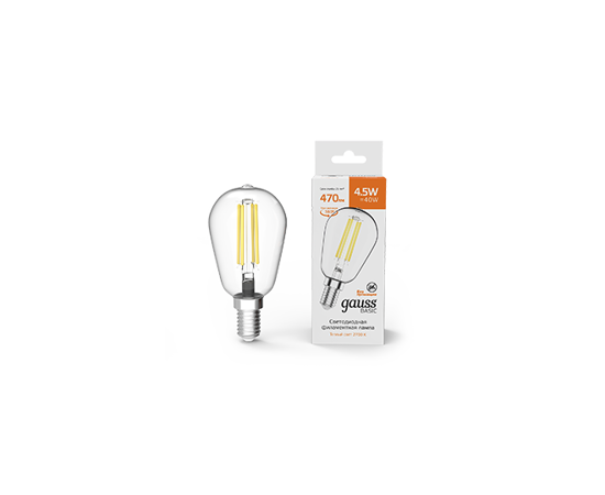 784710 - Gauss BASIC Filament лампа ST45 4.5W(470lm) 2700К 2K E14 филамент (нитевидная) прозр. 1141115 (2)