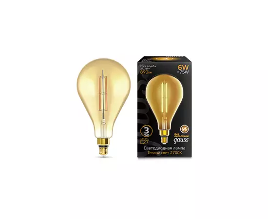 784805 - Gauss Filament PS160 6W(890lm) 2700К 2K E27 golden straight филамент (нитевидная) 179802118 (2)