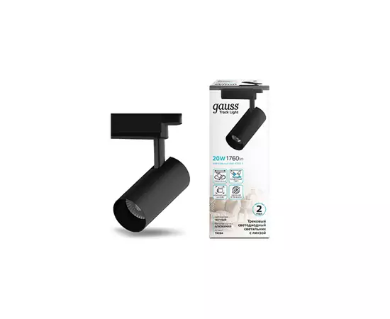 790154 - Gauss св-к св/д трековый на шинопр. 20W(1760Lm 36°) 4000K 4K 65x206 цилиндр черн линза 1-фаз TR084 (2)