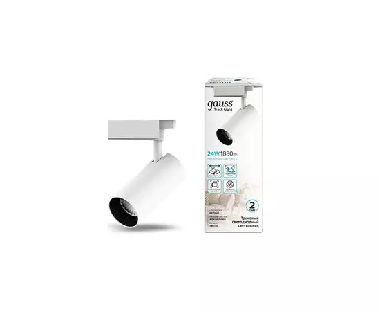790165 - Gauss св-к св/д трековый на шинопр. 24W(1830Lm 24°) 4000K 4K 65x210 цилиндр бел линза 1-фаз TR070 (2)