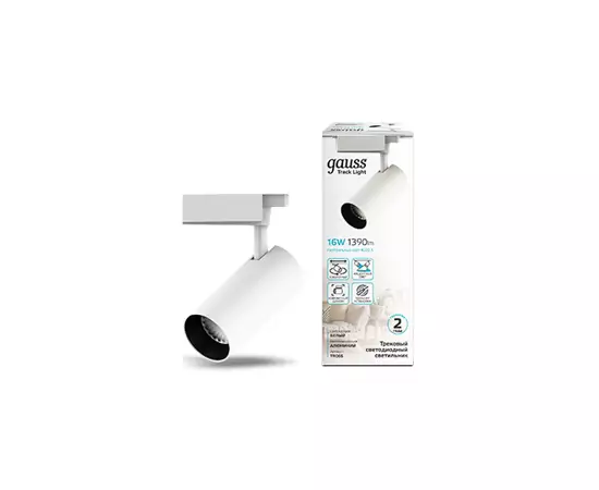 790162 - Gauss св-к св/д трековый на шинопр. 16W(1390Lm 24°) 4000K 4K 65x210 цилиндр бел линза 1-фаз TR066 (2)