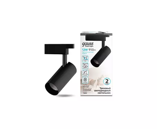 790170 - Gauss св-к св/д трековый на шинопр. 12W(950Lm 24°) 4000K 4K 55x190 цилиндр черн линза 1-фаз TR065 (2)