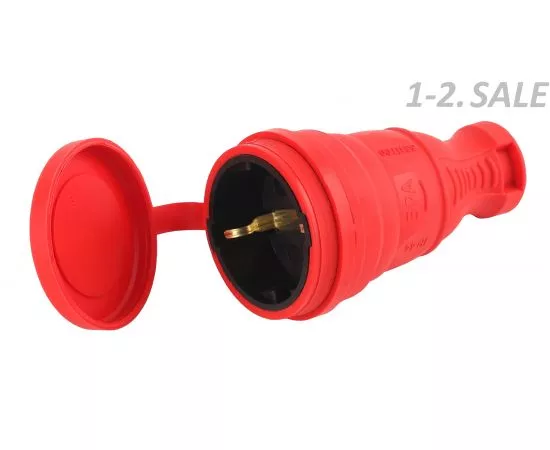 736061 - ЭРА штепсель (разъём) гнездо каучук с крышкой R8-RED 2P+PE 1х16А 220-240V красный IP44 4950 (Турция) (1)