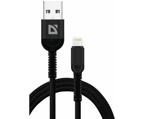 867487 - Кабель USB F167 Lightning 1м, 2.4А,ткань, черный, пакет 87104BLA Defender (1)