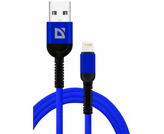 867488 - Кабель USB F167 Lightning 1м, 2.4А,ткань,синий, пакет 87104BLU Defender (1)