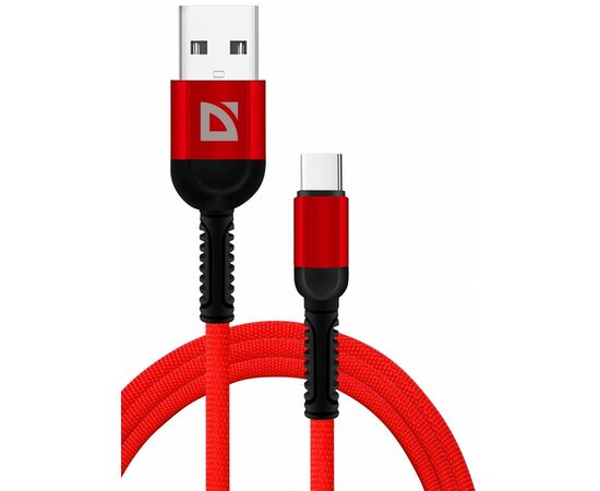 867497 - Кабель USB F167 TypeC 1м, 2.4А, ткань, красный, пакет 87103RED Defender (1)