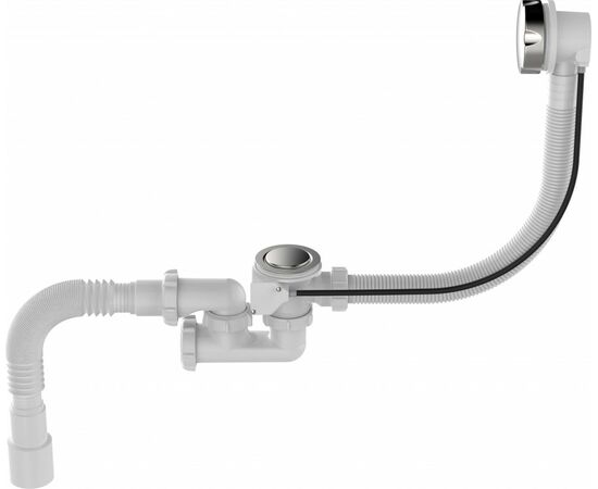 876418 - Aquant Сифон для ванны регулируемый с переливом полуавтоматом, гибкая труба 40х40/50, V312-5-MR (1)