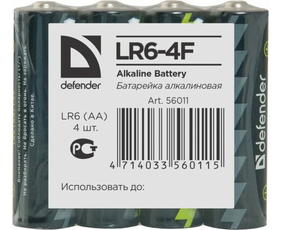 883535 - Элемент питания LR6-4F AA, Alkaline, в пленке 4шт 56011 Defender (1)