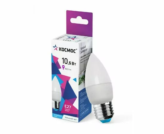 844743 - Космос свеча  E27 10,5W (10W) (860lm) 6500K 6K матов. 99x37 IC драйвер LkecLED10.5wCNE2765 (1)
