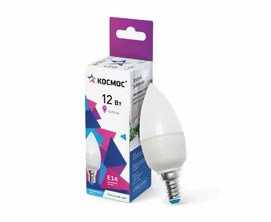 844747 - Космос свеча  E14 12W (1070lm) 6500K 6K матов. 110x37 IC драйвер LkecLED12wCNE1465 (1)