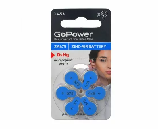 867325 - Э/п GoPower ZA675 BL6 Zinc Air (6/60/600/3000) (1)