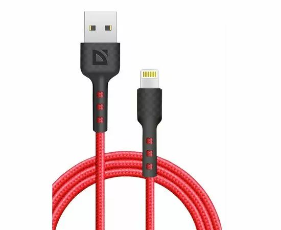 867501 - Кабель USB F181 Lightning 1м, 2.4А, нейлон, пакет 87114RED Defender (1)