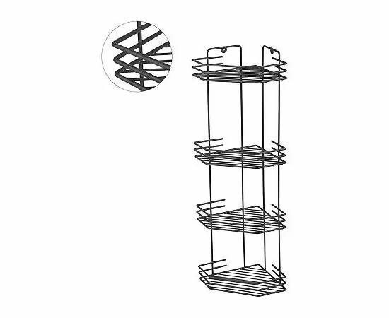 886390 - Полка для ванной угловая 4 яруса,ГРАФИТ,20,5*20,5*72см,металл,термопласт покрытие,310871/ Рыжий кот (1)