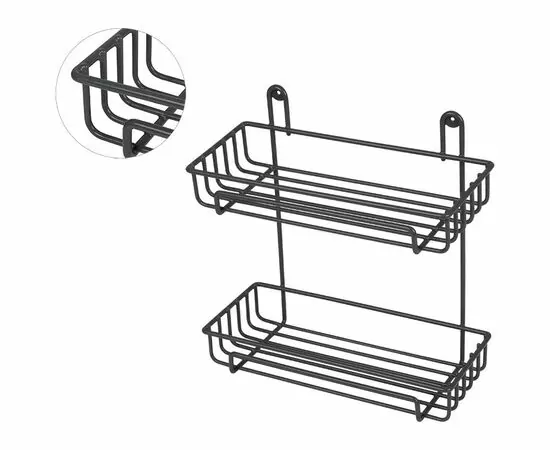886392 - Полка для ванной настенная 2 яруса,ГРАФИТ,29*12,5*30см,металл,термопласт покрытие,310867/ Рыжий кот (1)