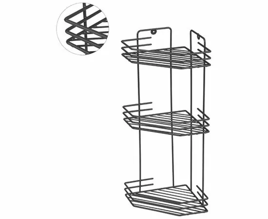 886395 - Полка для ванной угловая 3 яруса,ГРАФИТ,20,5*20,5*52см,металл,термопласт покрытие,310870/ Рыжий кот (1)